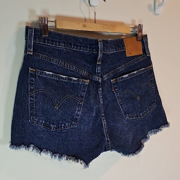 Levi's 501 Blue Distressed Denim Button Fly 32" Waist Jean Shorts - Picture 6 of 13